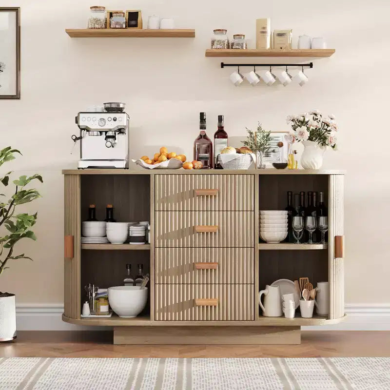 Buffet de salle à manger avec rangement, meuble de bar à café cannelé avec 4 tiroirs