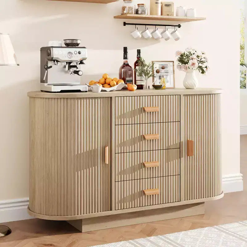 Buffet de salle à manger avec rangement, meuble de bar à café cannelé avec 4 tiroirs