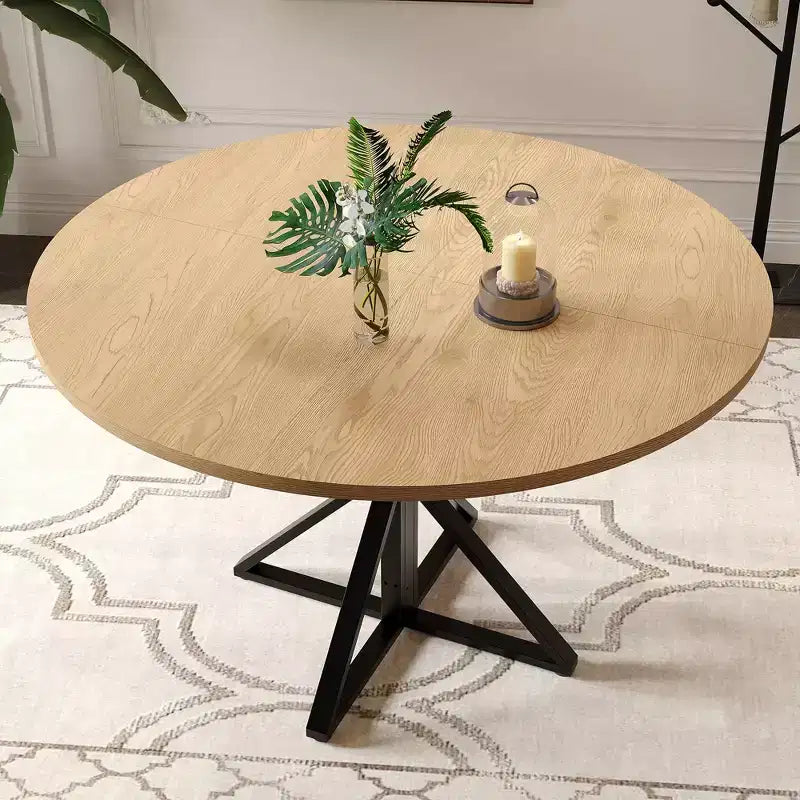Table à manger ronde pour 4-6 personnes, table de cuisine de style campagnard de 120 cm avec rangement