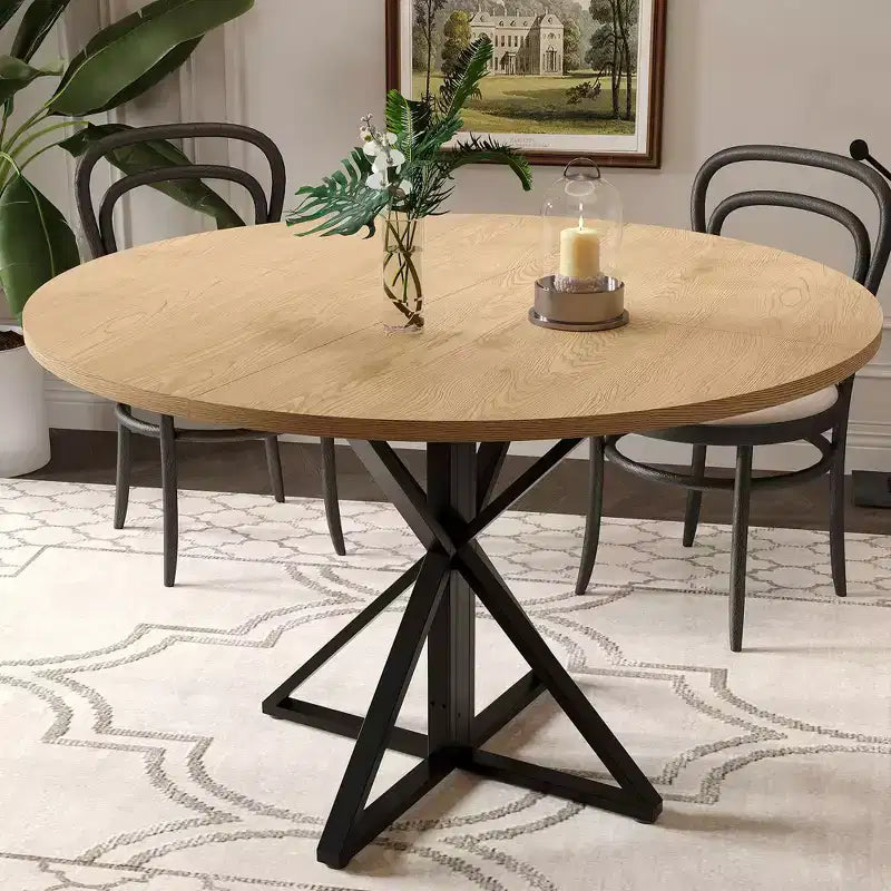 Table à manger ronde pour 4-6 personnes, table de cuisine de style campagnard de 120 cm avec rangement