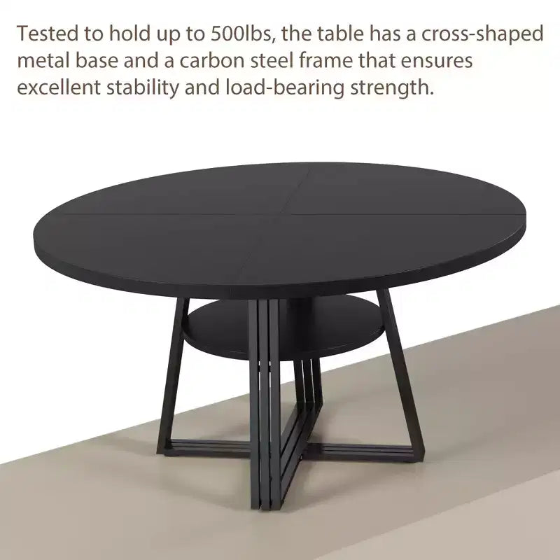 Table à manger ronde pour 4-6 personnes, table de cuisine de style campagnard de 120 cm avec rangement