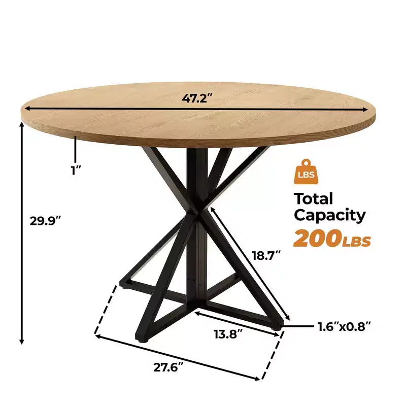 Table à manger ronde pour 4-6 personnes, table de cuisine de style campagnard de 120 cm avec rangement