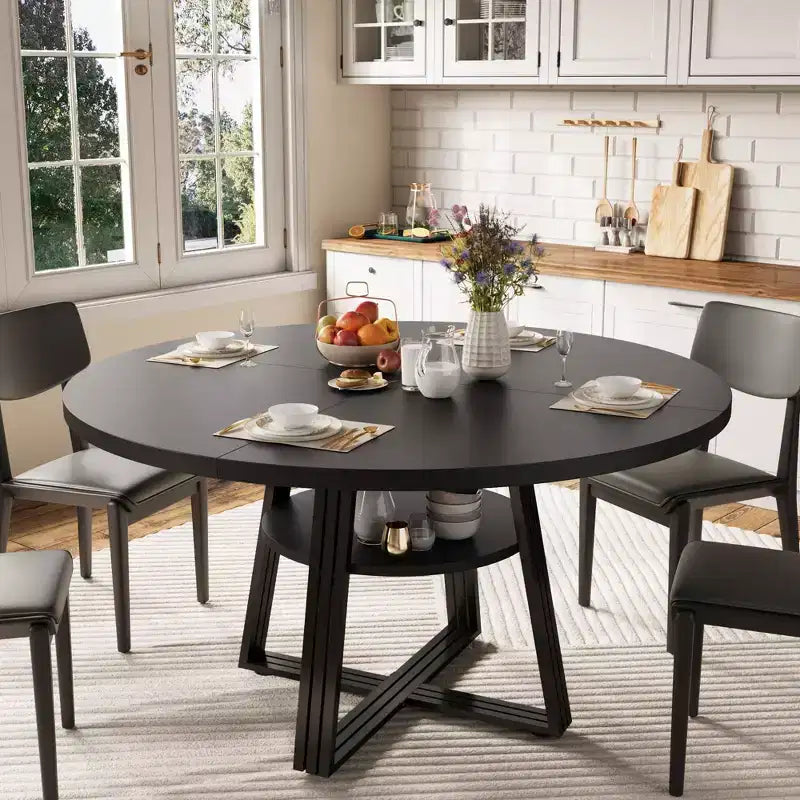 Round Dining Table for 4-6, 47.2 in Farmhouse Kitchen Table with Storage, Circle Dinner Tables for Kitchen, Dining Room, Living Room, Meeting Room