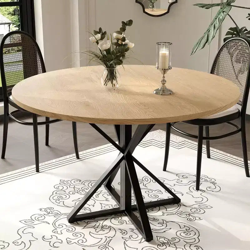Table à manger ronde pour 4-6 personnes, table de cuisine de style campagnard de 120 cm avec rangement