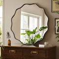 BEAUTYPEAK 24 Wavy Round Bathroom Mirror Decorative Wall Mirror With Deep Frame, Black