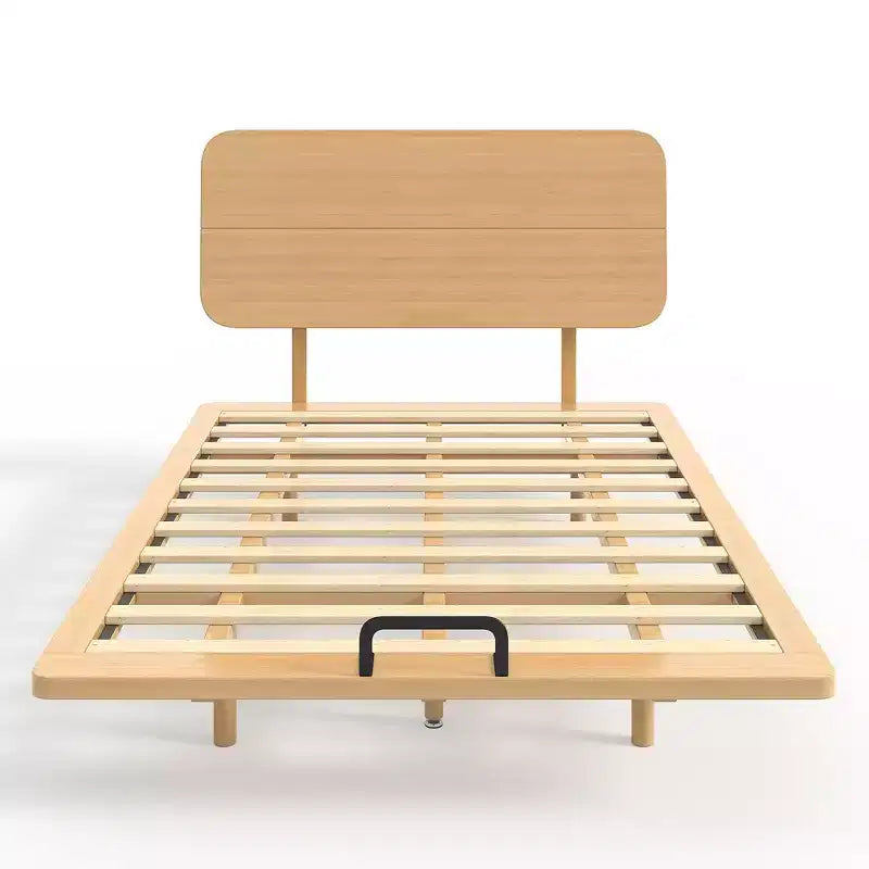Lit plateforme avec tête de lit et ports USB, cadre de lit flottant en bambou massif