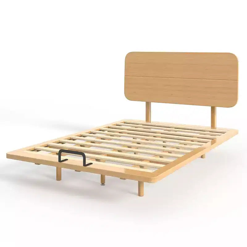 Lit plateforme avec tête de lit et ports USB, cadre de lit flottant en bambou massif