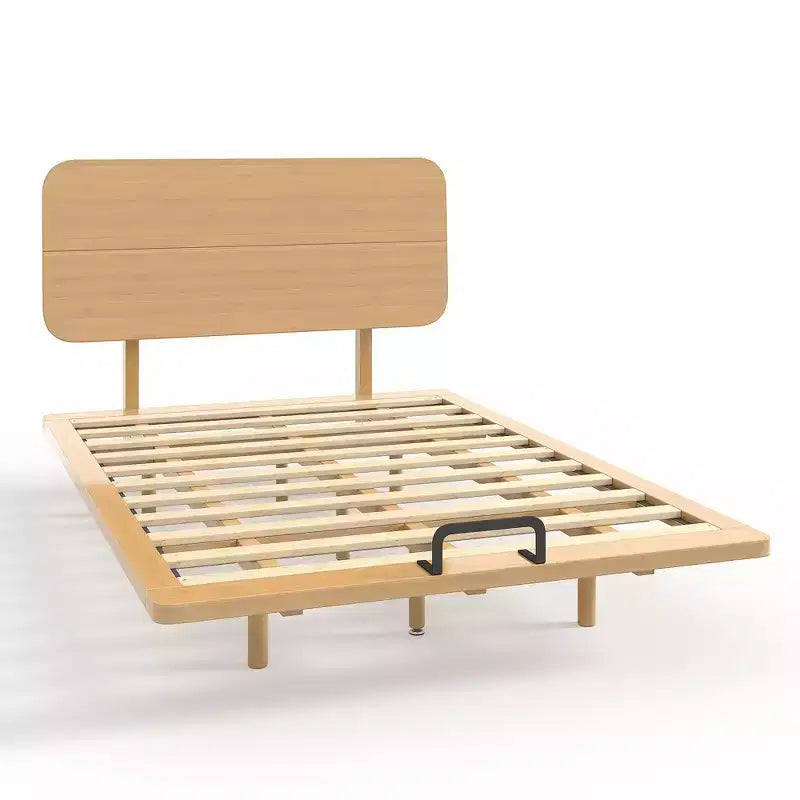 Lit plateforme avec tête de lit et ports USB, cadre de lit flottant en bambou massif