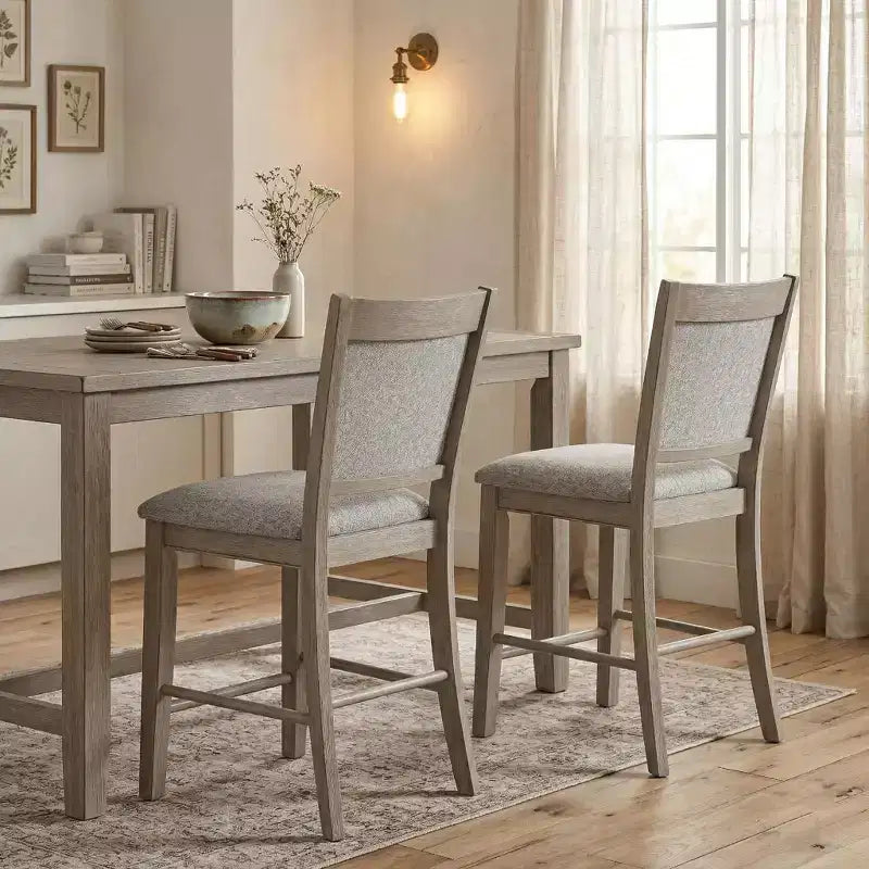 Tabouret de comptoir en bois rembourré avec repose-pieds