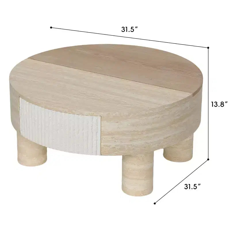 Table basse ronde avec plateau relevable et tiroir de rangement caché
