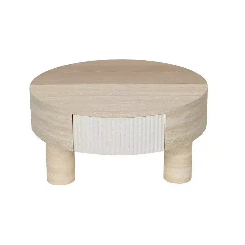 Table basse ronde avec plateau relevable et tiroir de rangement caché