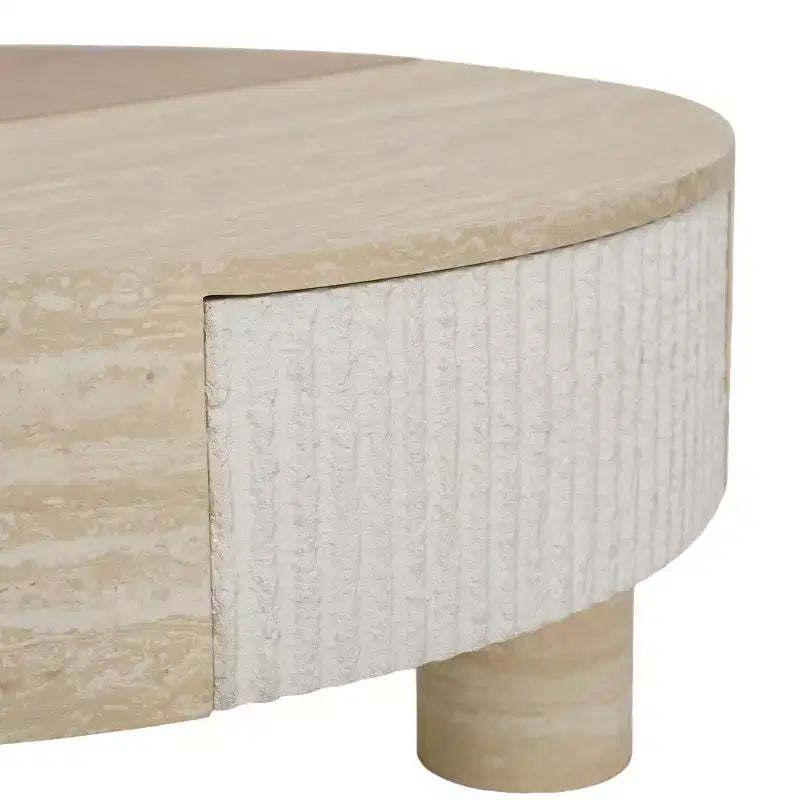 Table basse ronde avec plateau relevable et tiroir de rangement caché