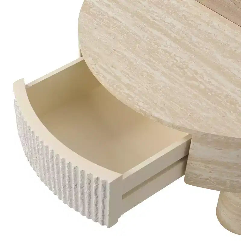 Table basse ronde avec plateau relevable et tiroir de rangement caché