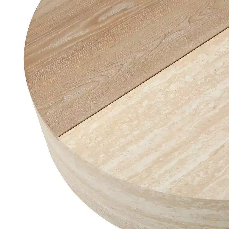 Table basse ronde avec plateau relevable et tiroir de rangement caché