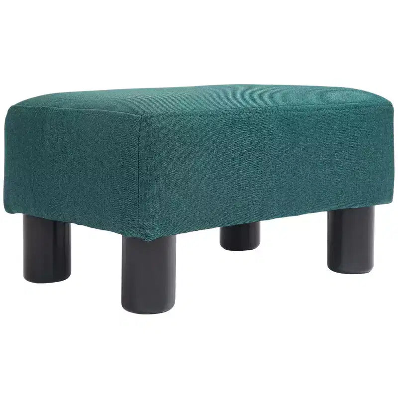 Small Cube Ottoman Foot Stool with Linen Fabric Upholstery - Green