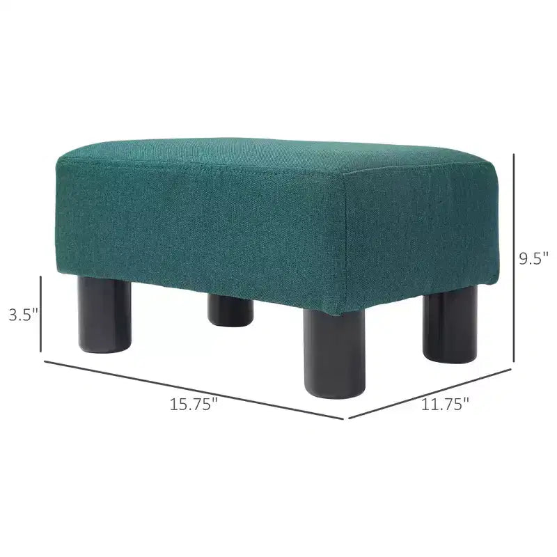 Petit pouf repose-pieds carré en tissu de lin - Vert