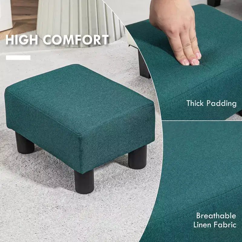 Petit pouf repose-pieds carré en tissu de lin - Vert