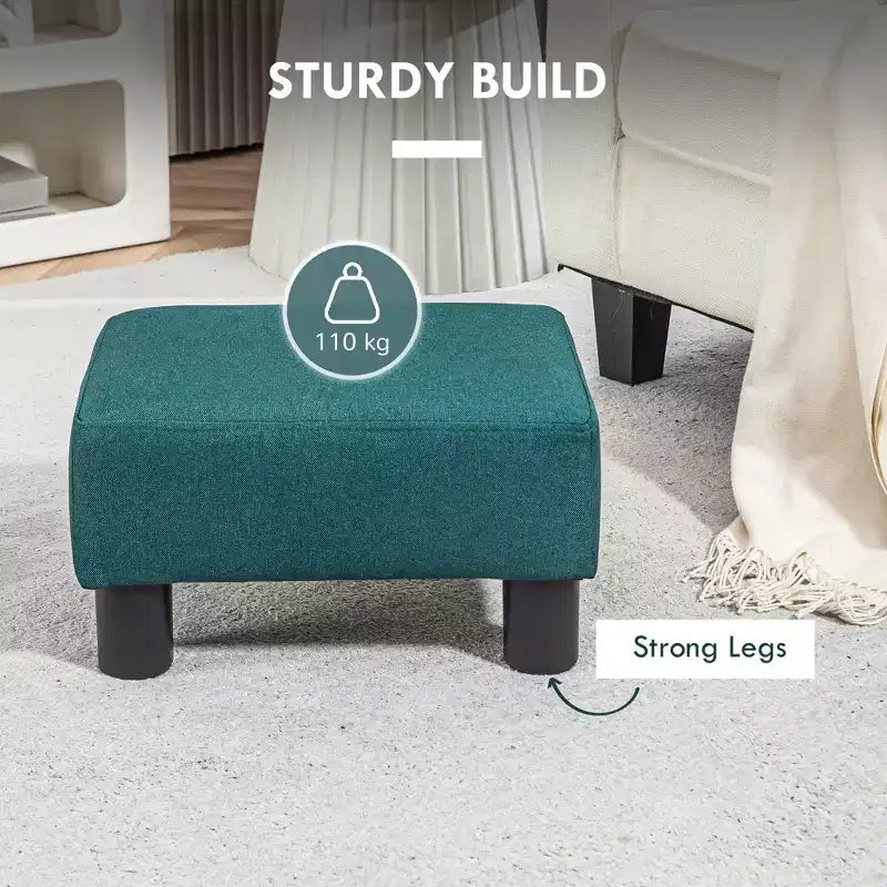 Petit pouf repose-pieds carré en tissu de lin - Vert