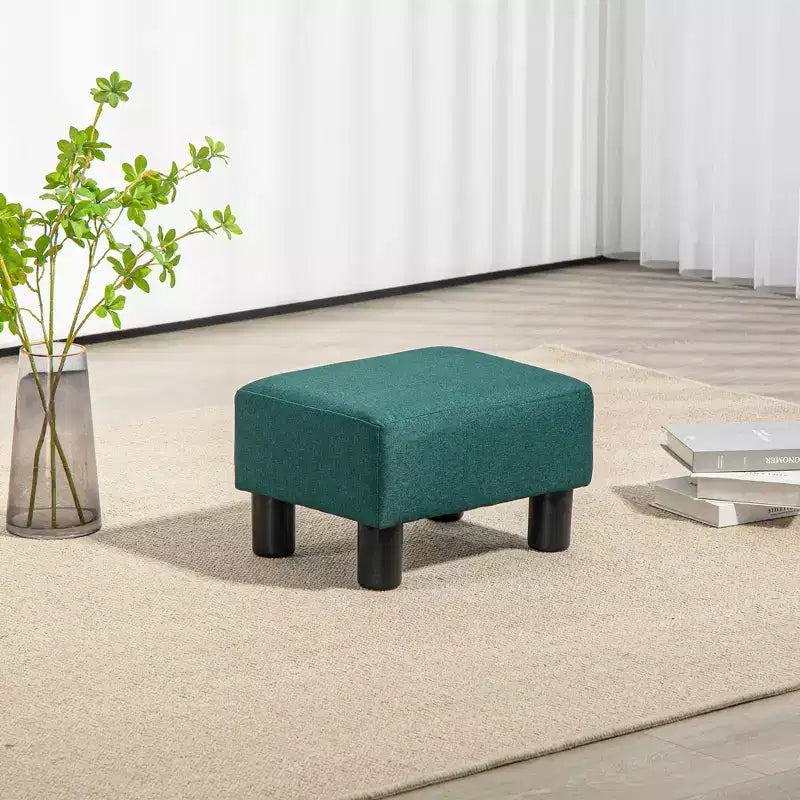 Petit pouf repose-pieds carré en tissu de lin - Vert