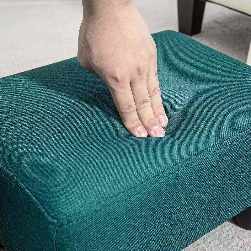 Petit pouf repose-pieds carré en tissu de lin - Vert