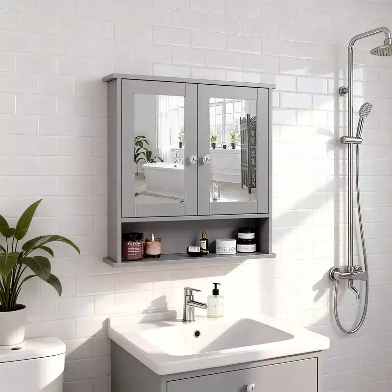 Meuble haut de salle de bain avec 2 portes miroir et 1 étagère