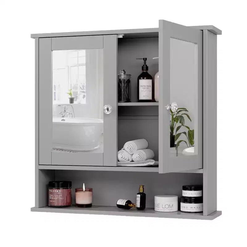 Meuble haut de salle de bain avec 2 portes miroir et 1 étagère