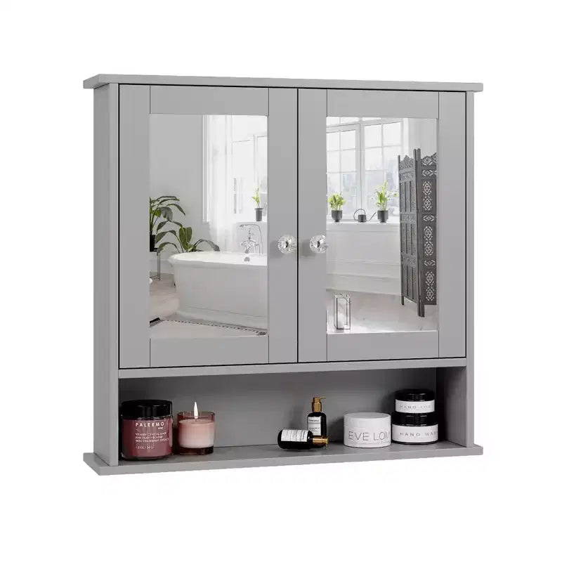 Meuble haut de salle de bain avec 2 portes miroir et 1 étagère