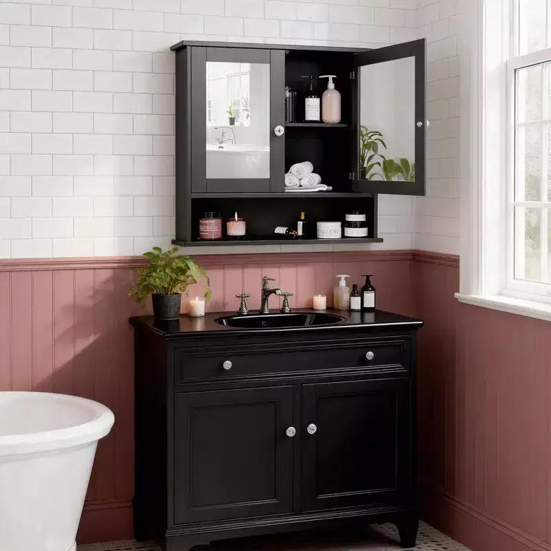 Meuble haut de salle de bain avec 2 portes miroir et 1 étagère
