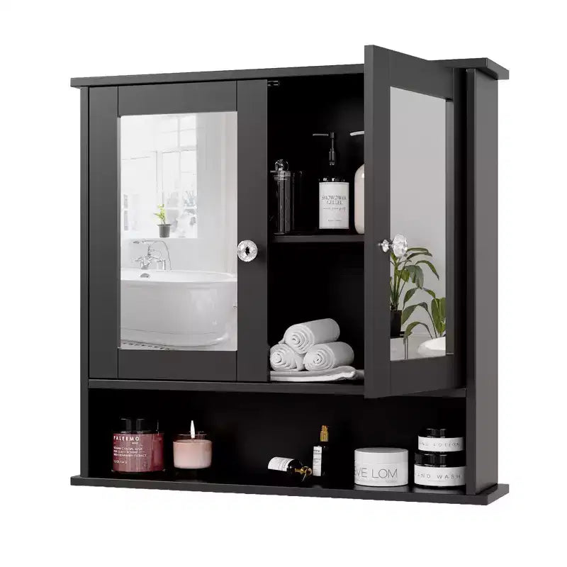 Meuble haut de salle de bain avec 2 portes miroir et 1 étagère
