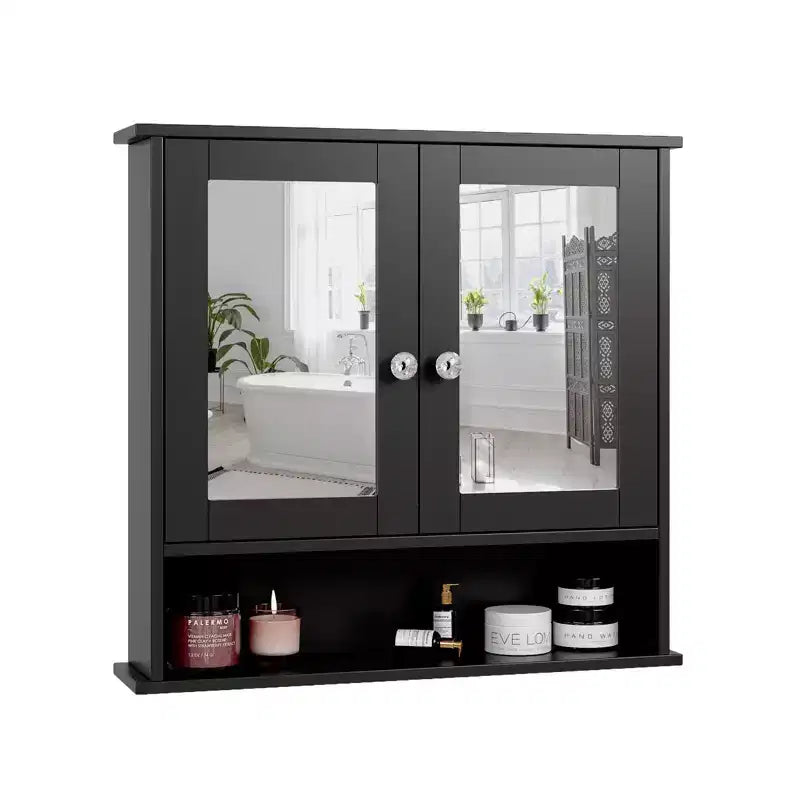 Meuble haut de salle de bain avec 2 portes miroir et 1 étagère