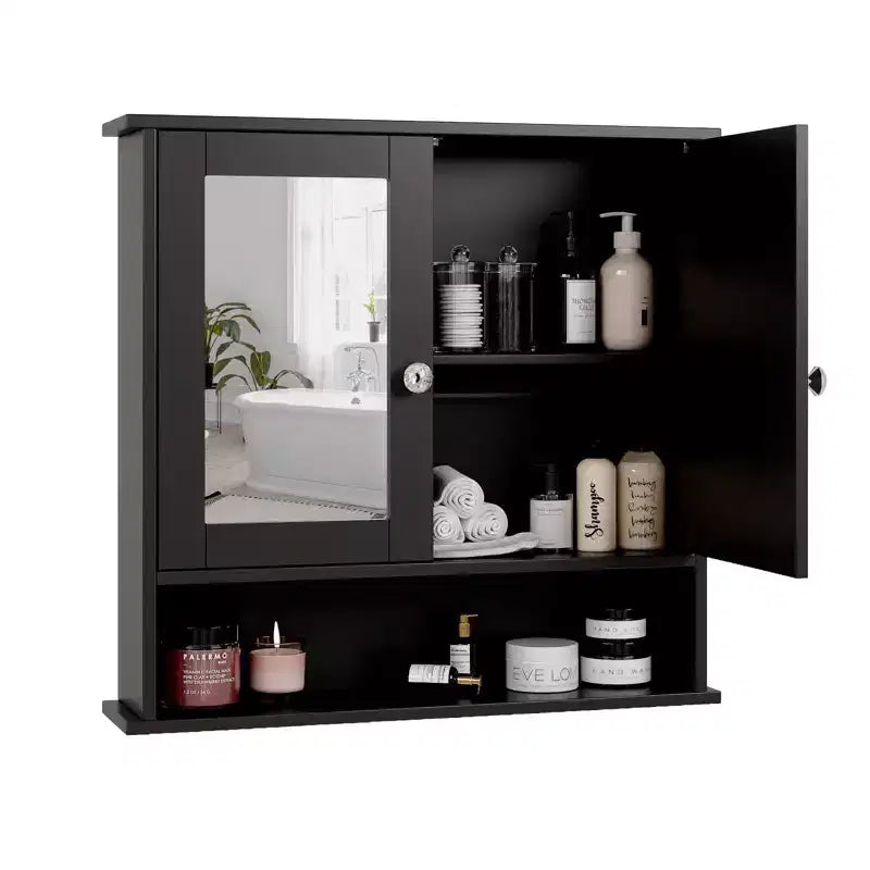 Meuble haut de salle de bain avec 2 portes miroir et 1 étagère