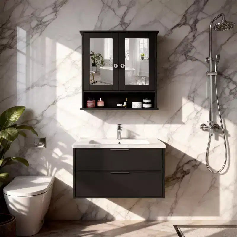 Bathroom Wall Cabinet With 2 Mirror Doors And 1 Shelf