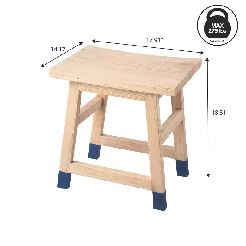 Tabouret d'appoint classique décontracté en bois massif fait à la main avec pieds inclinés