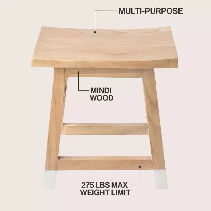 Tabouret d'appoint classique décontracté en bois massif fait à la main avec pieds inclinés