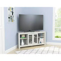 Inval Corner TV Stand for TVs up to 50" with Glass Doors Washed Dark Brown: Modern Entertainment Console, Cable Management