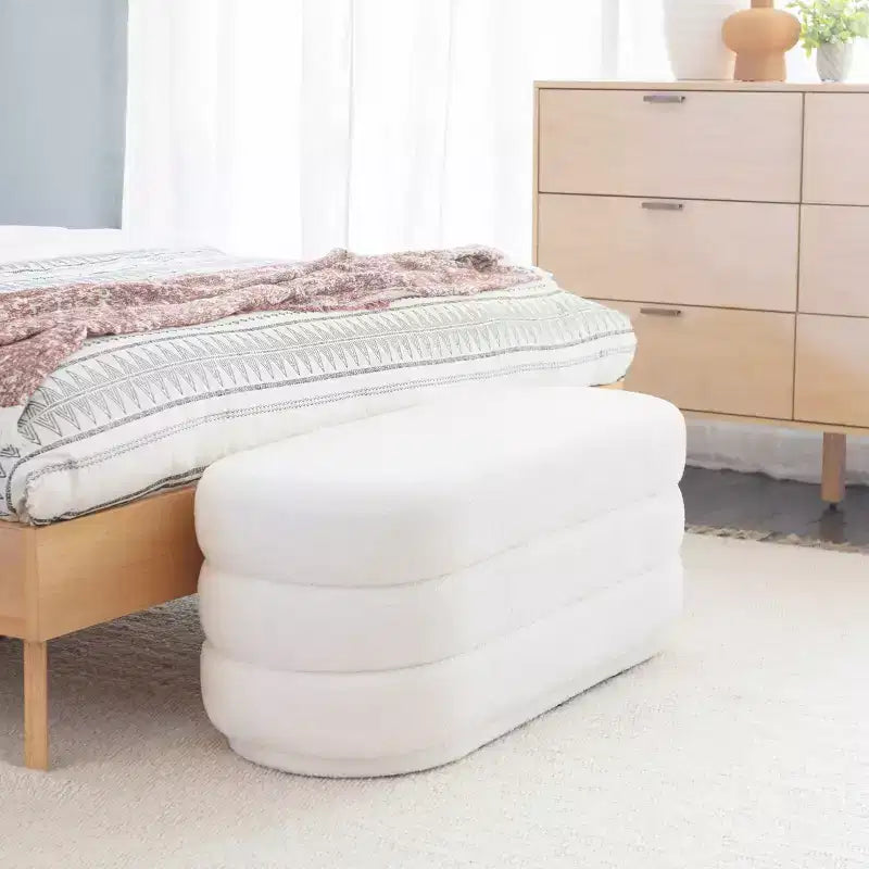 Linon 16.25" Delcy Faux Shearling Oblong Ottoman: Plush, Midcentury Accent, Wood Legs