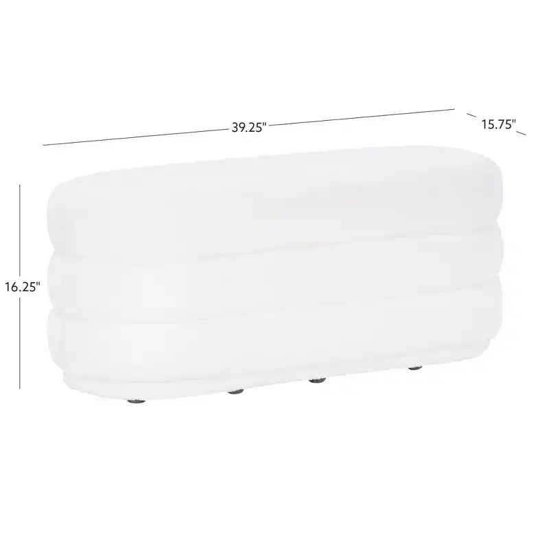 Repose-pieds ottoman rectangulaire en fausse peau de mouton moelleux, accent du milieu du siècle, pieds en bois