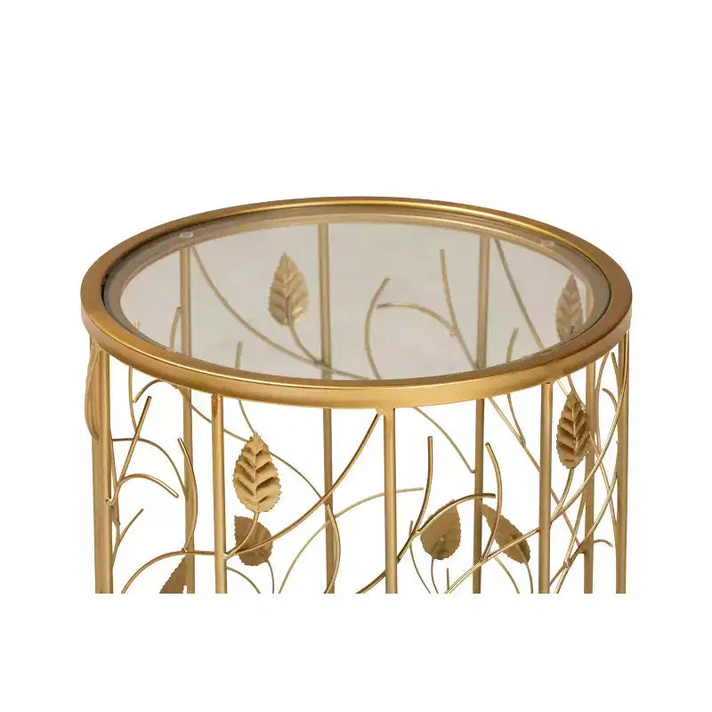 Anaya Glam Brushed Metal and Glass Leaf Accent End Table Gold - Baxton Studio