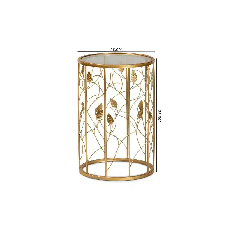 Anaya Glam Brushed Metal and Glass Leaf Accent End Table Gold - Baxton Studio
