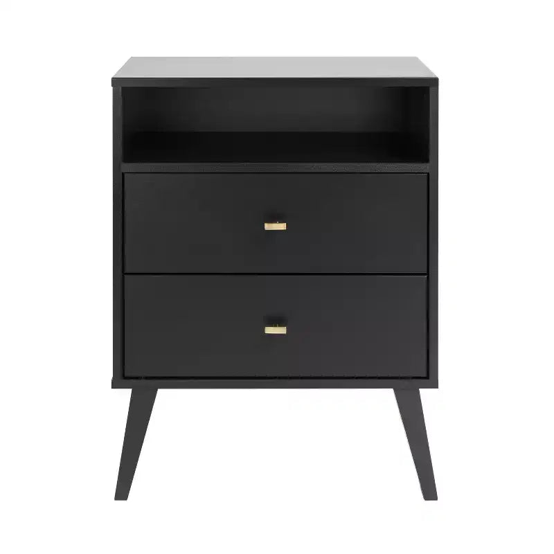 Mid Century Modern 2 Drawer Tall Nightstand with Shelf - Prepac