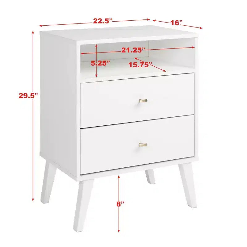 Mid Century Modern 2 Drawer Tall Nightstand with Shelf - Prepac