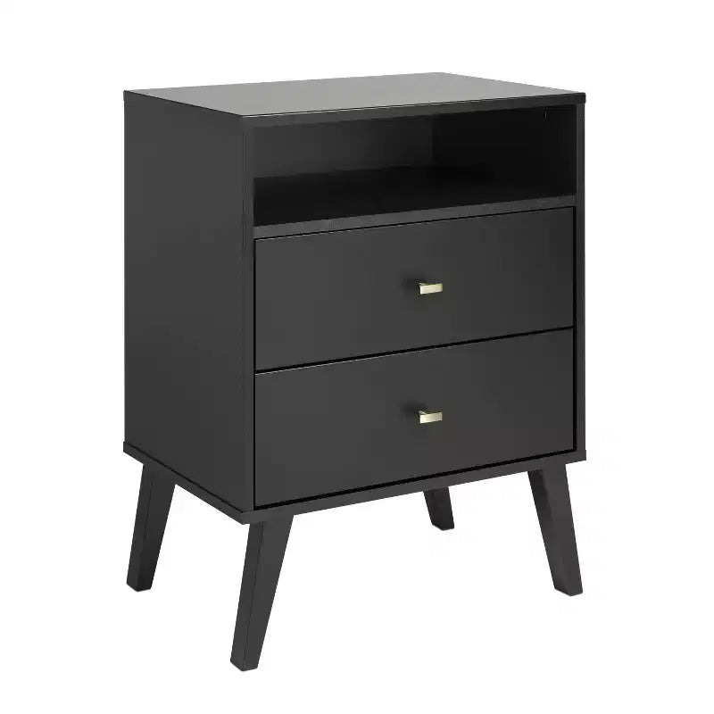 Mid Century Modern 2 Drawer Tall Nightstand with Shelf - Prepac