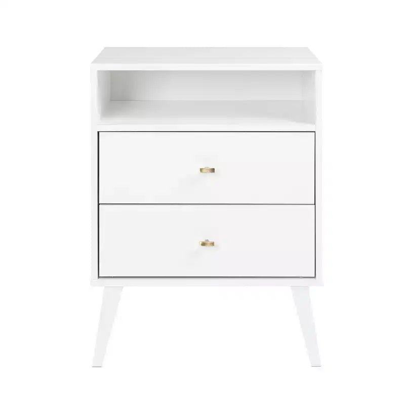 Mid Century Modern 2 Drawer Tall Nightstand with Shelf - Prepac