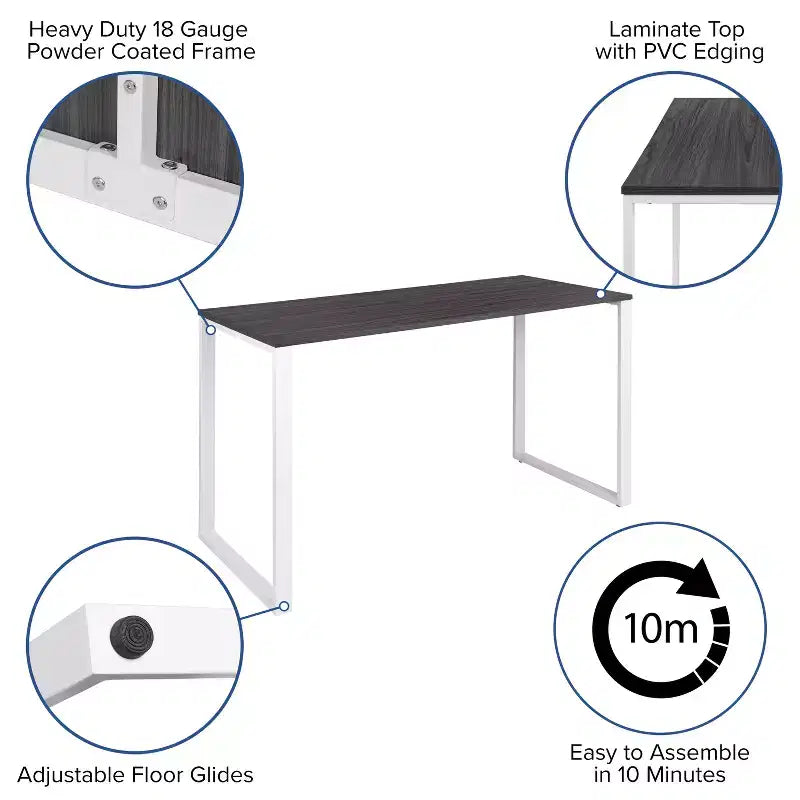 Emma and Oliver Modern Commercial Grade Desk Industrial Style Computer Desk Sturdy Home Office Desk - 55 Length