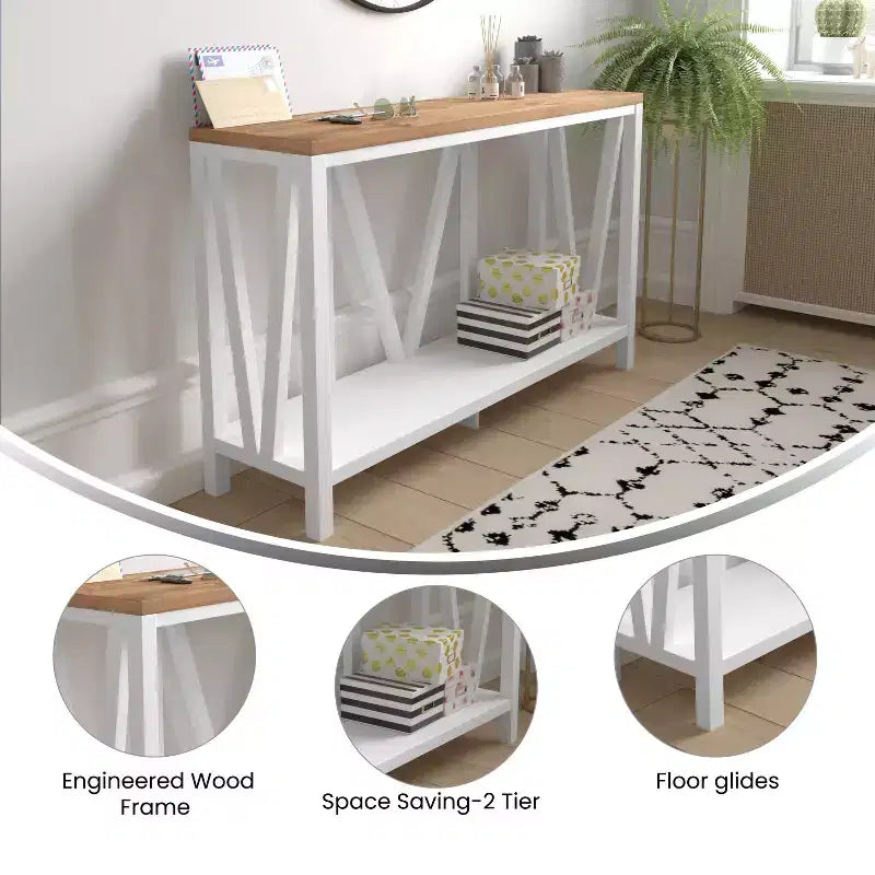 Flash Furniture Charlotte Modern 2-Tier Farmhouse Entryway Living Room Console Accent Table