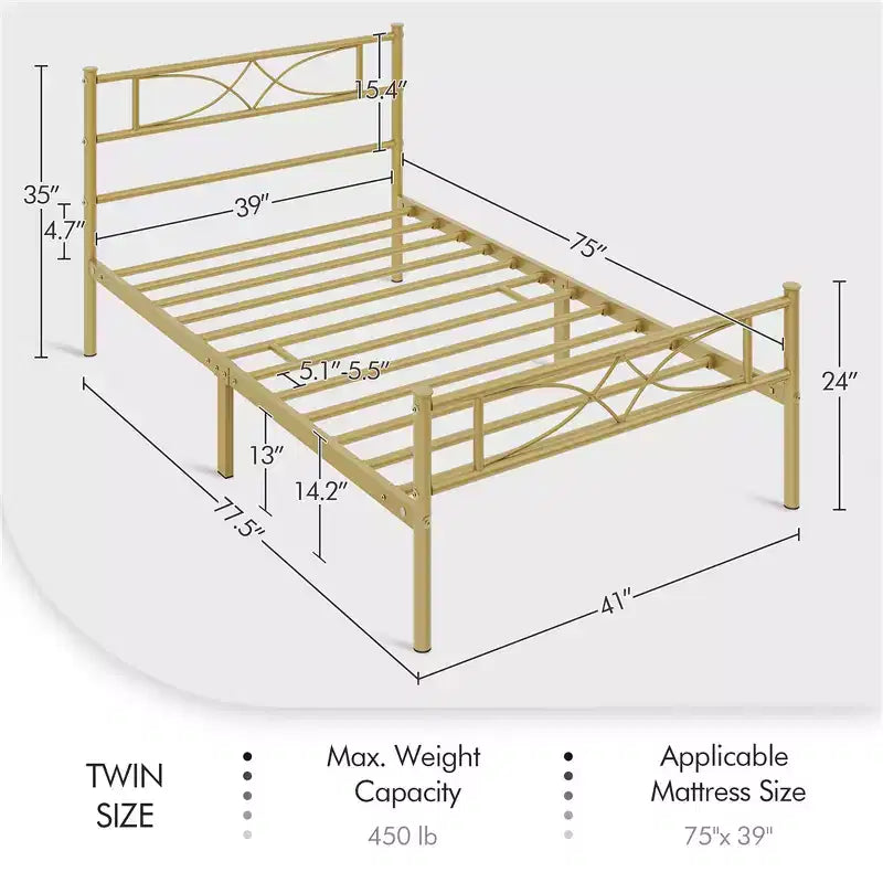 Yaheetech Simple Metal Bed Frame with Curved Design Headboard and Footboard