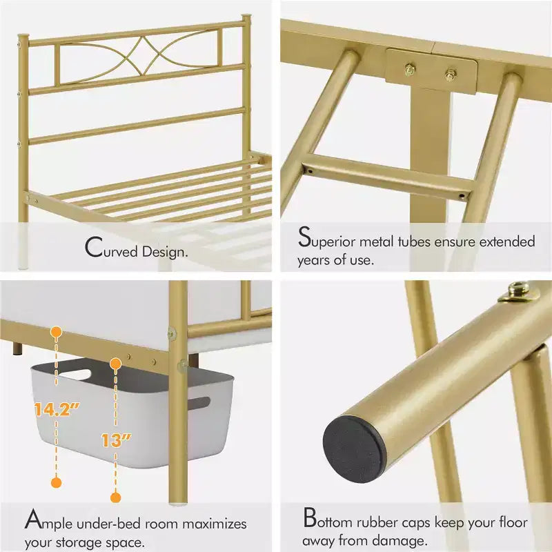 Yaheetech Simple Metal Bed Frame with Curved Design Headboard and Footboard