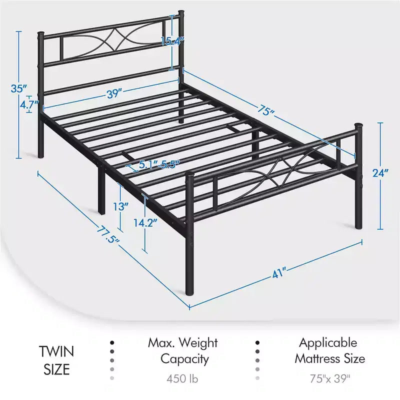 Yaheetech Simple Metal Bed Frame with Curved Design Headboard and Footboard