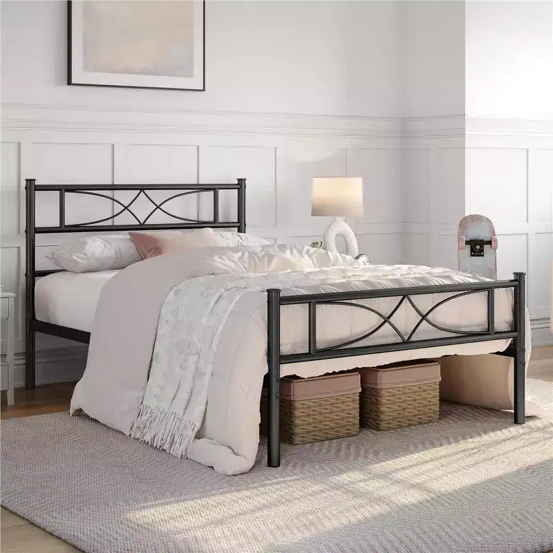 Yaheetech Simple Metal Bed Frame with Curved Design Headboard and Footboard