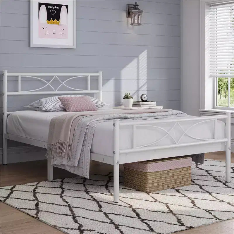 Yaheetech Simple Metal Bed Frame with Curved Design Headboard and Footboard